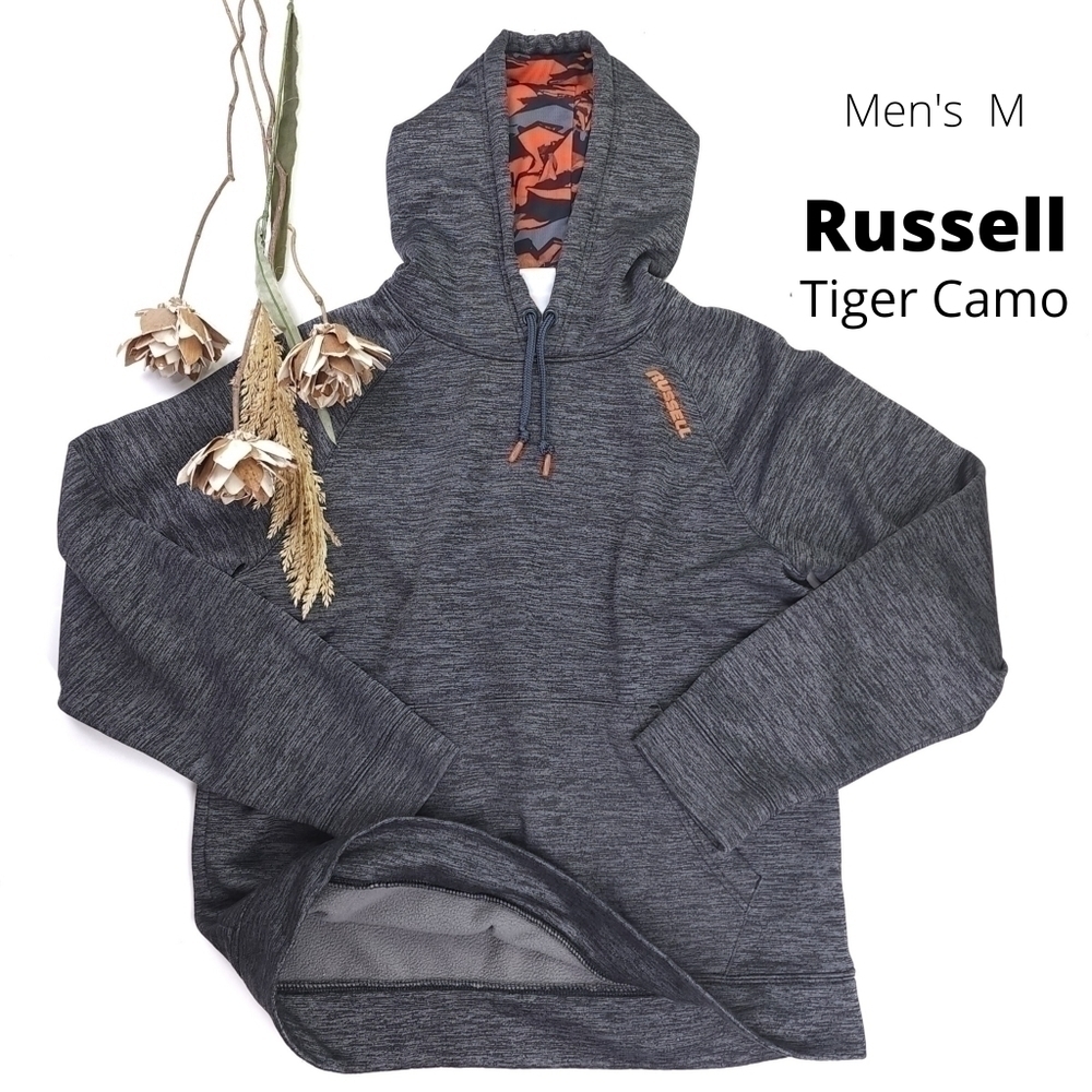 Russell Men's Tiger Camo Grey Hoodie Sz M